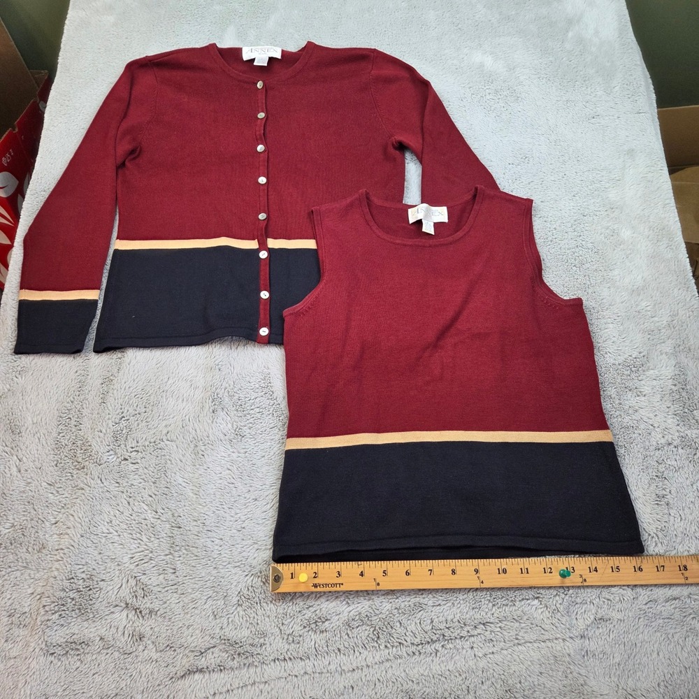 Casual Corner Annex Cardigan Shell Twin Set Womens S Petite Colorblock Burgundy